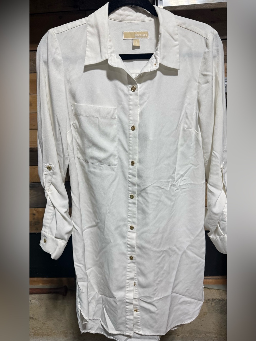 Michael Kors Cream Button-Front Long-Sleeve Shirt DressTunic Size 6